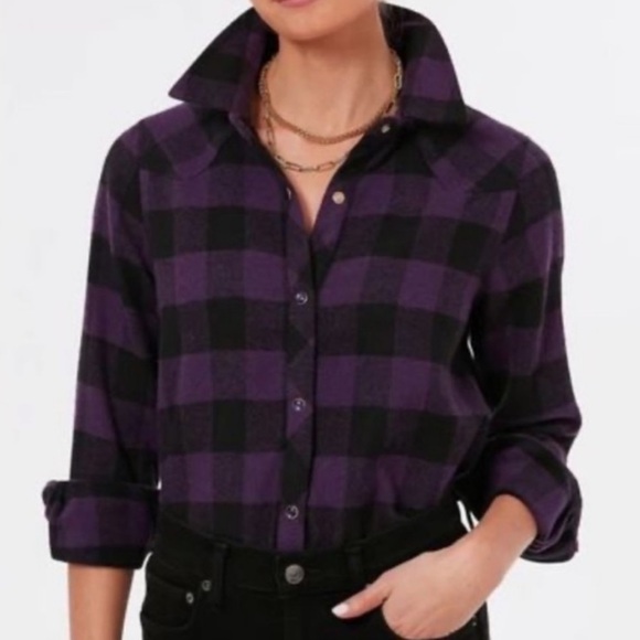 Tuckernuck Tops - Tuckernuck Aubergine Check Chandler Button Down Flannel Purple Black. Small